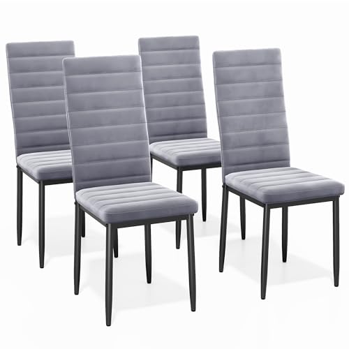 Bealife Sillas de Comedor Modernas, Juego de 4 Tapizadas en Franela Gris Claro con Respaldo Alto y Asiento Acolchado, para Cocina y Comedor (Gris Claro, Juego de 4)