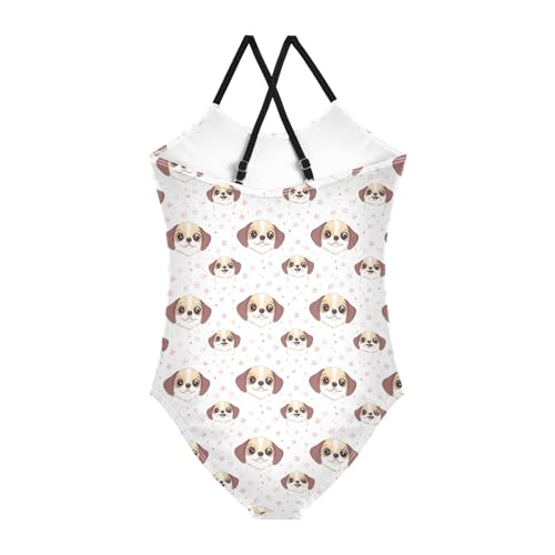 senya Girls Swimsuits One-Piece Swimwear Tie Bathing Suit Beach Summer Round Neck 5-6T Cute Dog Pattern2
