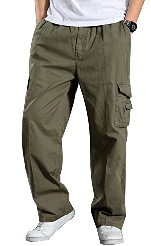 Men's Cotton Full Elastic Waist Button Fly Cargo Pants4