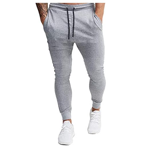A WATERWANG Men's Slim Jogger Pants, Tapered Athletic Sweatpants for Jogging Running Exercise Gym（Small Light Gray