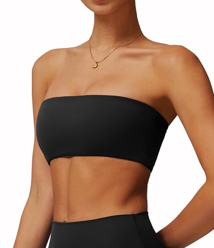 Comper Womens Strapless Bras Wireless Tube Top Comfortable Stretchy Padded Bandeau Bra Casual Bralette Everyday Bra Black