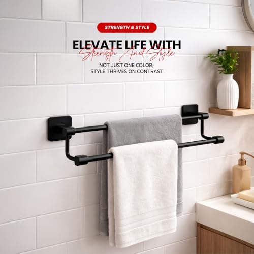 Image of Amazon Basics 24 Inch Bathroom Towel Hanger for Wall - Space Aluminum Towel Rod | Self Adhesive No Drill Rustproof Modern Towel Bar Rack for Bathroom & Kitchen