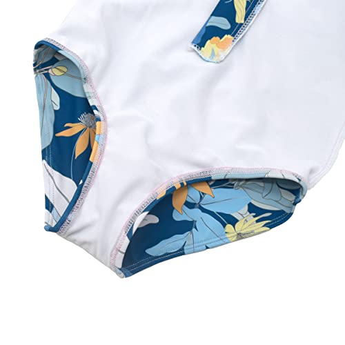 Image of Kids Girls Rash Guard Long Sleeve One Piece Swimsuits Zipper Bathing Suits UPF 50+ Tropical Plant Flowers Ages 3-12