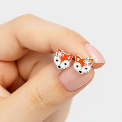 Fox 925 Sterling Silver Stud Earrings, Dainty Piercing Jewelry3