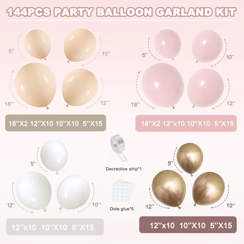 Image of Blocesa Dusty Pink Gold White Nude Balloons Arch Kit, Latex, Party Decor.