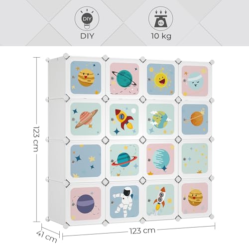Miniatura 3 de Songmics Estantería Modular, Armario Modular Con Puertas, Estantería Plástico Infantil De 16 Cubos, 4 Barras De Colgar Ropa, Zapatos, Juguetes, 123 X 41 X 123 Cm, Blanco Lpc905w01