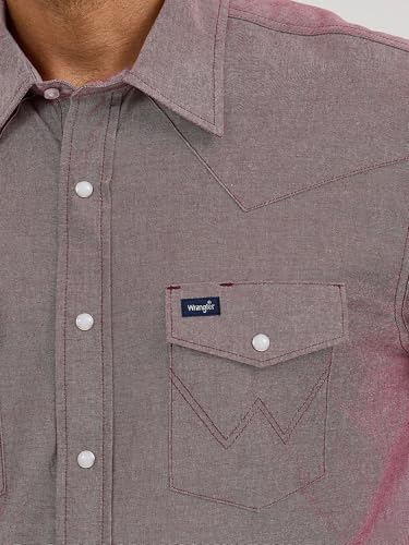 Wrangler Men's Cowboy Cut Western Chambray Snap Long Sleeve Brown Work Shirt3