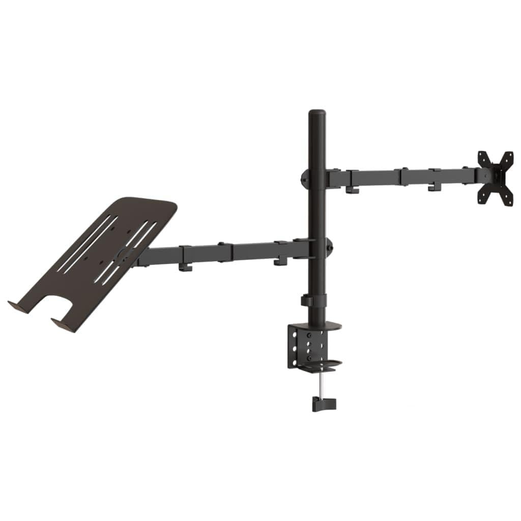 Supporto per monitor in acciaio nero VESA 75 100 mm | Orientabile e girevole, morsetto a C, passacavi, supporto per laptop, spessore del tavolo 10-88 mm