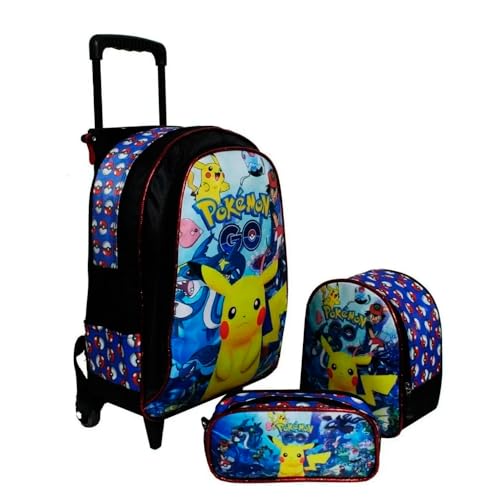 Kit Mochila Com Rodinhas Infantil + Lancheira Térmica + Estojo Escolar