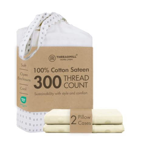 Threadmill 300TC Cotton King Pillowcases, Sateen, Jacquard, Ivory, 2-Pack