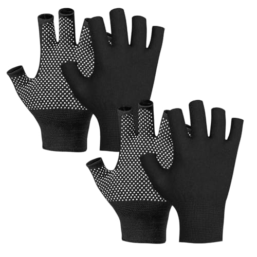 KASLCWA 2 Pares Guantes Sin Dedos Antideslizantes, Guantes Sin Dedos con Agarre, Antideslizantes Guantes de Punto para Deportes, Fotografía, Conducción, Actividades en Exterior