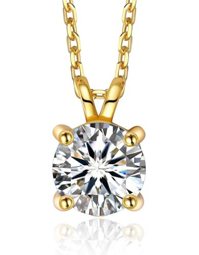 MomentWish Necklaces for Women, 0.3 Carat Moissanite Solitaire Pendant Sterling Silver 14K Gold Plated Diamond Necklace Jewelry Gift Christmas for Wife Girlfriend