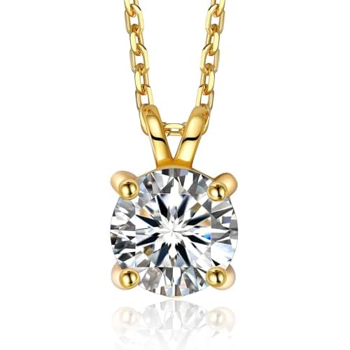 MomentWish Moissanite Solitaire Pendant Necklaces for Women Sterling Silver 0.3/0.5/1/2-Carat D Color VVS1 Clarity Mossanite Jewelry for Women 2ct | 8mm 14K Gold