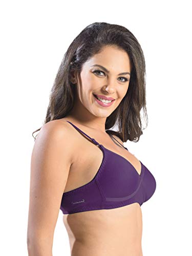 Image of SONARI Womens Non Padded Regular Cotton Bra | Wire-Free, Medium Coverage, Sewn-in Bump for Natural Lift, Polycotton Blend Fabric, Hook & Eye Closure, Adjustable Straps - Violet