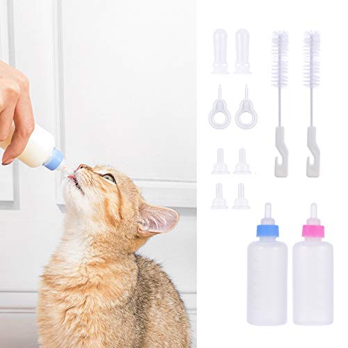 Conjunto de mamadeira para gatinhos e cachorrinhos de estimação 12 unidades (azul + rosa)