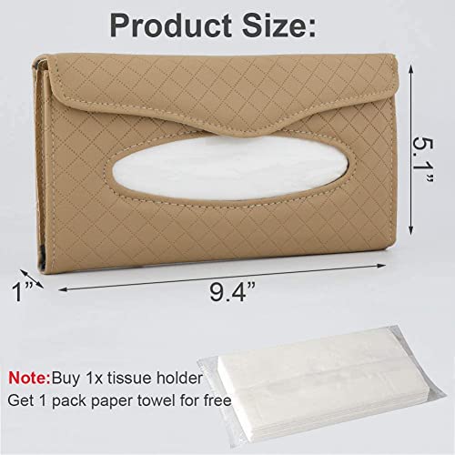 Image of Car Sun Visor Tissue Paper Box Case Auto Interior Decoration Accessories Holder PU Leather Tissue Box for Car /Truck (Cream)