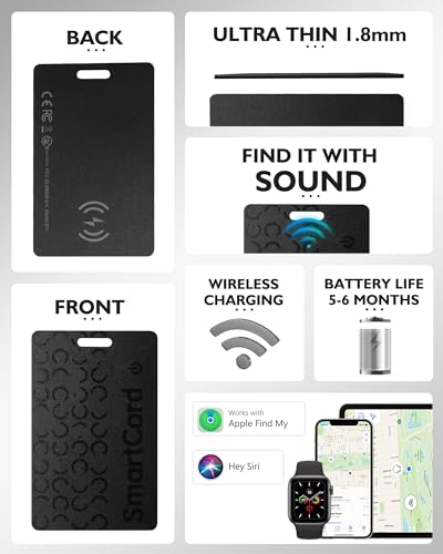Wallet Tracker Card Air Tracker Tag (iOS Only) - Work with Apple Find My, Rechargeable Slim Bluetooth Tracker Smart Card Wallet Finder, IP68 Waterproof, Item Locator for Luggage Tags, Passports, Purse