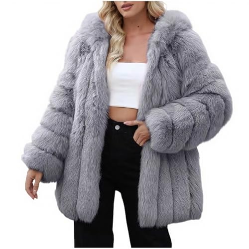 Damen Faux Fox Fell Luxusmantel Solider Winter Warme Parka-Kunstpelz Mantel Felljacke Warme Plüschmantel Elegant Overcoat Frauen Faux Pelzmantel Kurze Plüschjacke Leichtes...
