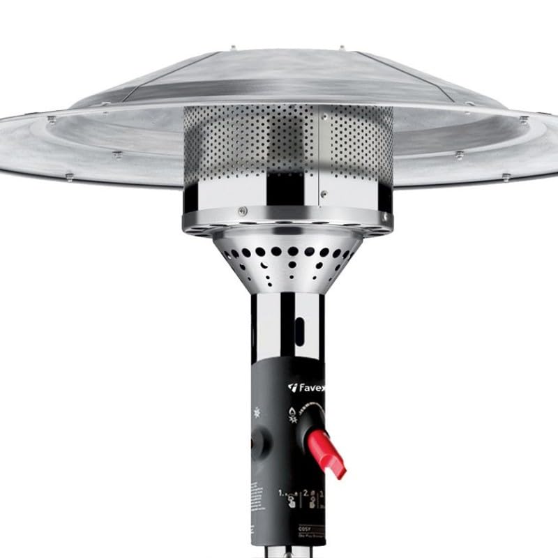 FAVEX - Parasol chauffant gaz Cosy Elegance Inox - Exterieur - 3 à 8 kW - 12m² - Livré avec tuyau et détendeur - 76 x 76 x 218 cm