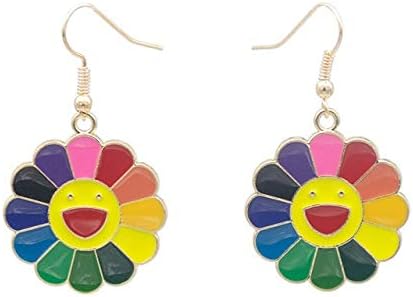 MIYU Rainbow Color Fashion Enamel Sunflower Drop Earrings Cute Girl Jewelry For Women Simple Statement Sweet Cure Smile Earrings