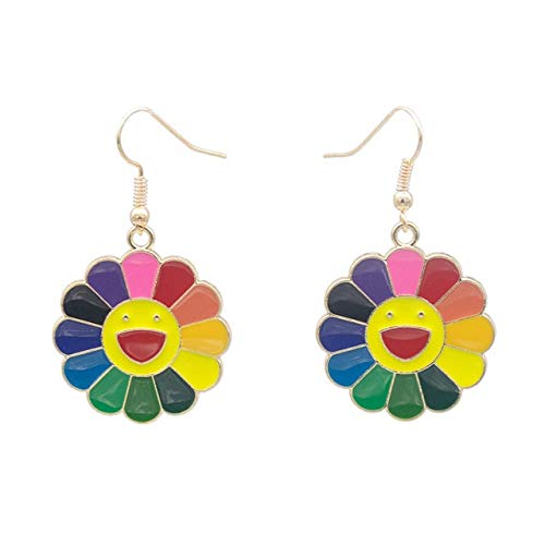 MIYU Rainbow Color Fashion Enamel Sunflower Drop Earrings Cute Girl Jewelry For Women Simple Statement Sweet Cure Smile Earrings