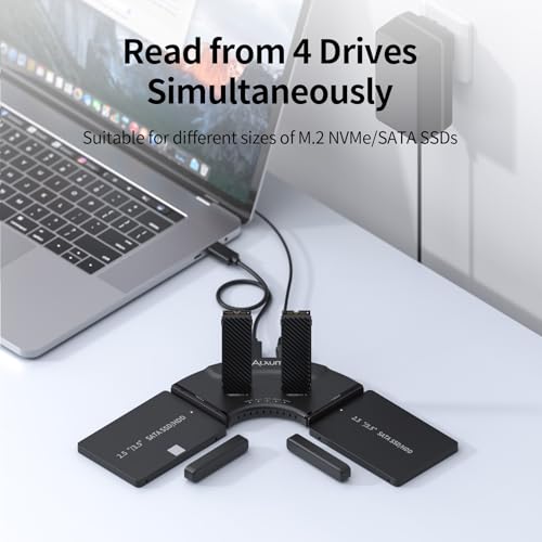 Image of Alxum Dual M.2 NVMe & Dual SATA 4-Bay SSD Enclosure Reader, USB-C 10Gbps External Hard Drive Adapter Docking Station, PCIe 3.0 NVMe /SATA to USB Tool-Free for PC /Mac /Linux /Android