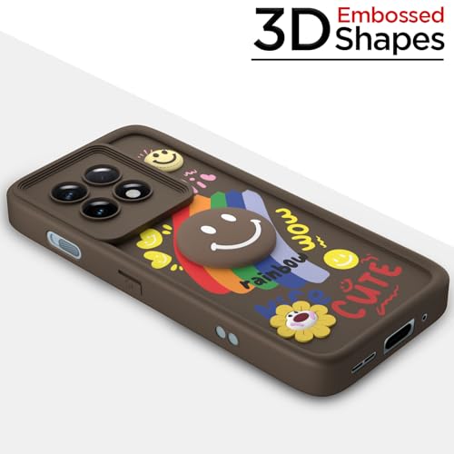 Image of Pikkme Back Cover for OnePlus 11R 5G | Soft Silicone| Cute Rainbow Smile & 3D Cartoon Flower Design | Shockproof Raised Camera Protection Bumper Case (Brown)