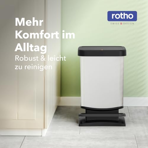Rotho Paso Mülleimer Küche Papierkorb 20 L Soft-Close mit Pedal Silber – Ansicht 2