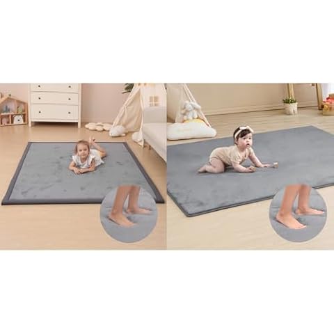 Huloosleep 79"×118"×1.3" Memory Foam Baby Play Mat Tummy Time Mat for Living Room or Nursery + 79"×118"×0.8" Non-Slip Crawling Mat Coral Velvet Play Mat for Kids,Infants,Toddlers, Tatami Mat,Yoga Mat Cover