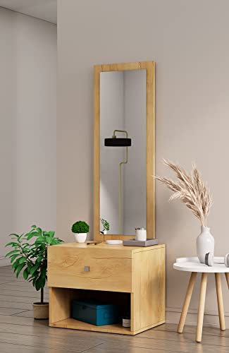 Image of Bniture Wooden Dressing Table for Bedroom with 1 Drawer, Mirror and Huge Storage Space | Long Dresser Vanity Table with Mirror (42D x 60W x 180H CM) (Giant Wood, HXDR105)