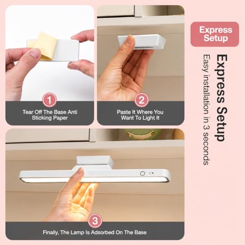 Image of FLYNGO 3 Color LED Rechargeable Touch Lamp, Magnetic Stick-On Cabinet Light USB Charging & Adjustable Brightness for Study, Wardrobe, Closet, Desk, Kitchen, Power Cut (1288-42CM)