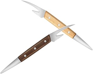 TOYANDONA Double-head Stainless Steel Shrimp Deveiner and Fish Peeler Set Ergonomic Wooden Handles, Small Portable Seafood Peeling Tools for Home Kitchen and Professional Use (2 Pieces)