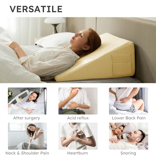 Bedluxe Almofada de cunha para dormir, almofada de cunha de 25,4 cm com suporte elevado, almofada tr