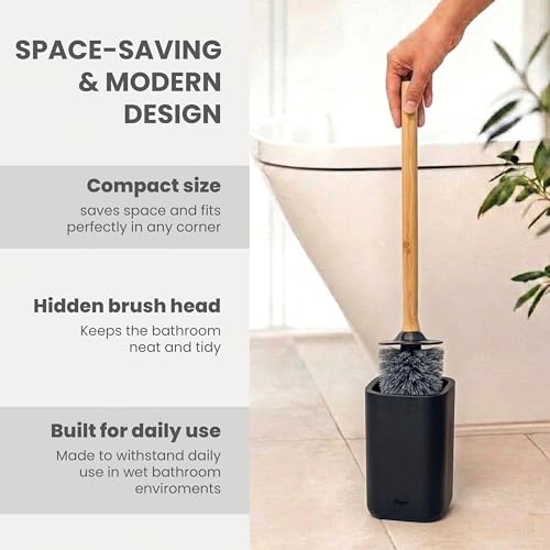Image of Vigar Zense Toilet Brush and Holder Set, Polyresin Stone, Cool Black