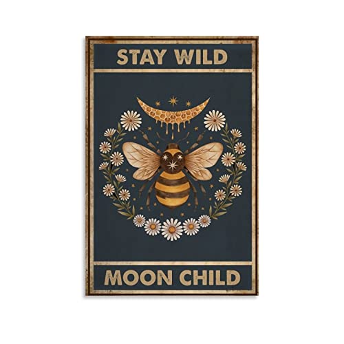 Poster rétro Ljx Stay Wild Moon Child Poster vertical Décoration sur toile Décoration murale Salon Chambre 20 x 30 cm Cover