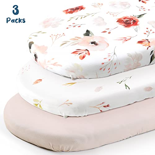 Image of GRSSDER Stretchy Ultra Soft Fitted Bassinet Sheet Set 3 Pack, Universal Fit for Bassinets Baby Cradle Moses Basket Oval Rectangle Mattress,