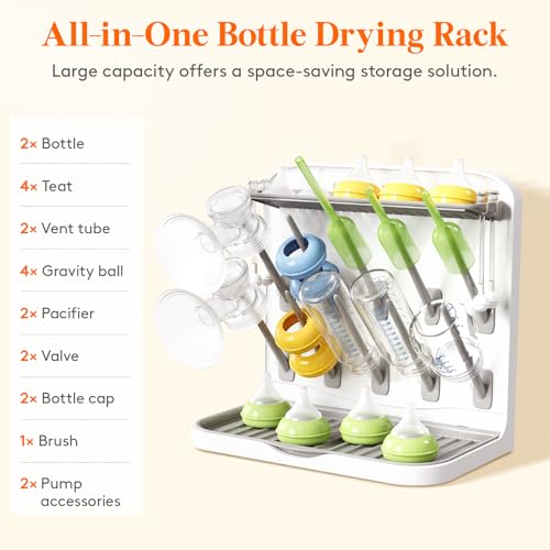 Image of Lifewit Baby Bottle Drying Rack with 10 Hooks, Newborn Essentials Must Haves, Bottle Storage Organizer for Countertop, Cabinet, Rack Dryer Holder for Pacifiers, Pump Parts, Baby Stuff