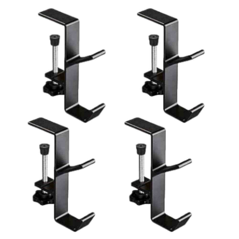ALUNME 3 Pack Heavy Duty Desk Mount Clamp Hooks, Metal Clamp Hooks Under Desk Storage Rack for Home Office Kitchen, Christmas Stockings Holder on Mantle or Wall