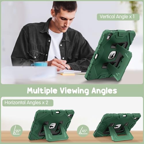 Image of Fintie Kids Friendly Case for iPad (A16) 11th Generation 11 Inch (2025), iPad 10th Generation 10.9 Inch (2022), Fully-Body Rugged Heavy Duty Shockproof Protective Case with Kickstand, Green