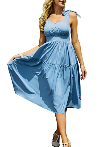 Belle Poque Womens Tie Strap Dress Sweetheart Neckline Vintage Dress For Women Blue S #TOP1