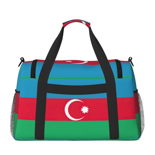 Flag of Azerbaijan print Travel Duffle Bag Gym Bag for Women,Puffer Tote Bag,Weekender Overnight Bag Organizer2
