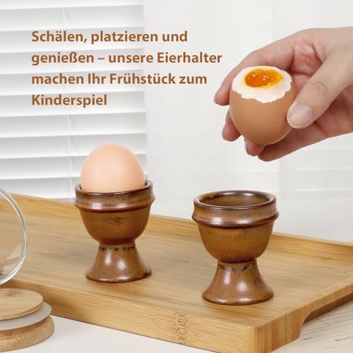 Autumnlife Eierbecher 4er Set, Porzellan Eierständer Frühstücksei Halter für alle Eigrößen, Braun Eierhalter in klassischer Form Runde eierbecher mit Matt Oberfläche – Bild 5