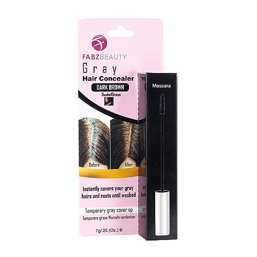 Gray Hair Cover-up Mascara Touch Up for Men & Women Instantly Cover Your Grey Roots and Hair with Concealer Brush (Dark Brown)