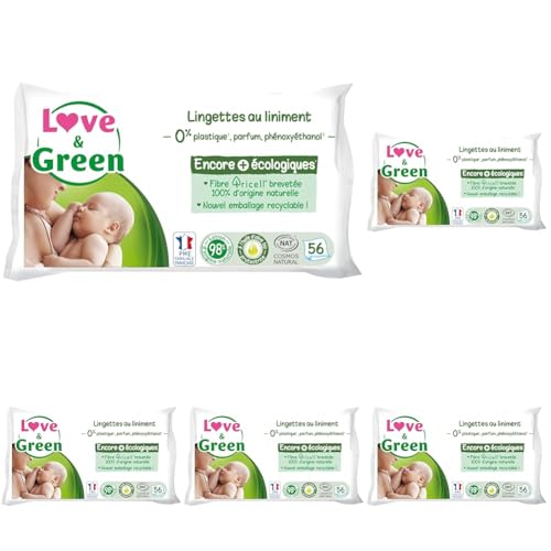 Love & Green Toallitas de lino saludables y ecológicas – Paquete de 280 toallitas – Certificado Cosmo Natural por Ecocert y FSC – Embalaje reciclable