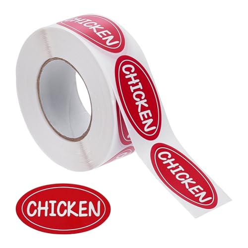FINGERINSPIRE 500Pcs Chicken Food Labels 1x1.8Inch Chicken Oval Adhesive Stickers Grocery Store Food Labels Word Pattern Meat Labels Kitchen Stickers for Envelopes Bubble Mailers and Bags