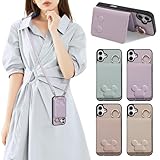 iPhone 16Eケース ショルダー 携帯カード収納 立体 可愛い 財布付き アイフォン 16E ケース 鏡付き リング付き ケース 肩がけ 首掛け 斜め掛け (パープル)