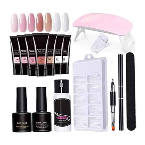 Kit de uñas gel 15 ml de 7 colores kit de uñas de extensión de gel con constructor de clip de lámpara de lámpara UV