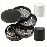 Aikenn ラウンドジュエリーボックス ジュエリー収納 4段 アクセサリートレー小物トレー 小物入れ 収納 アクセサリー 収納 アクセサリートレイ 丸型 回転式 蓋付き ジュエリーアクセサリースト レージトレイ 蓋付き リング/イヤリング/ブレスレット用 ブラック(白) (黒)