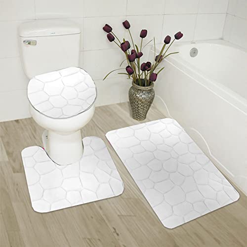Momolaa Toilettendeckelbezug Blau 3-teiliges Badvorleger-Set aus Rock-Memory-Schaum, Flanell-Prägematte, WC-Deckelbezug 19 Badezimmerteppich (White, B) – Bild 3