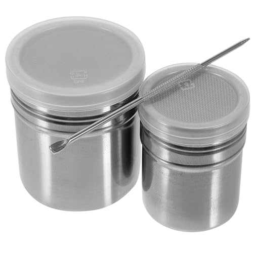 Housoutil Espolvoreador Metálico de Café Acero Inoxidable Set 3 Piezas Mediano y Aguja para Latte Art Botella Portátil para Polvo Multiusos Salero para Matcha y Condimentos